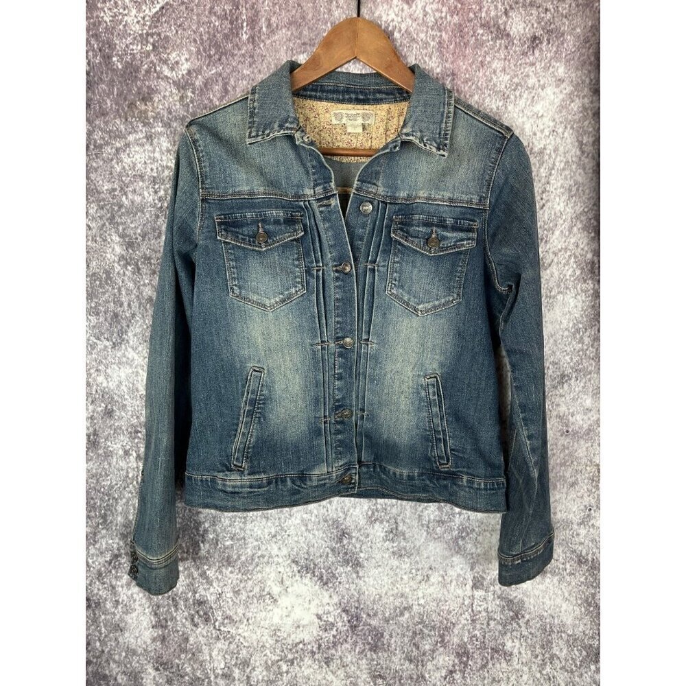 Vintage America Jean Jacket Womens‎ S Blue Denim Retro 80s classic Beach Cottage
